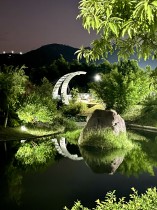 月亮橋影，水波間